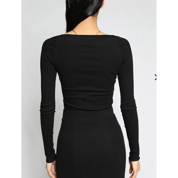 THE RANGE Mass Rob Square Neck Long Sleeve Top In Jet Black Sz L New - Picture 3 of 9